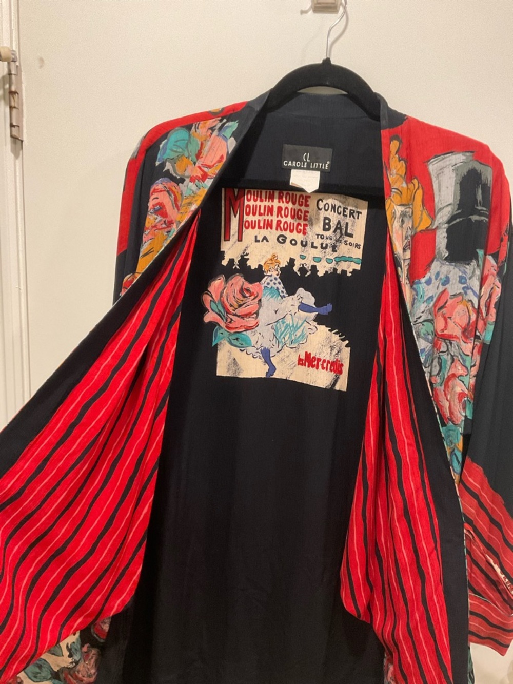 Carole Little Black, Red & Teal Floral Moulin Rouge Kimono Jacket - Picture 4 of 5